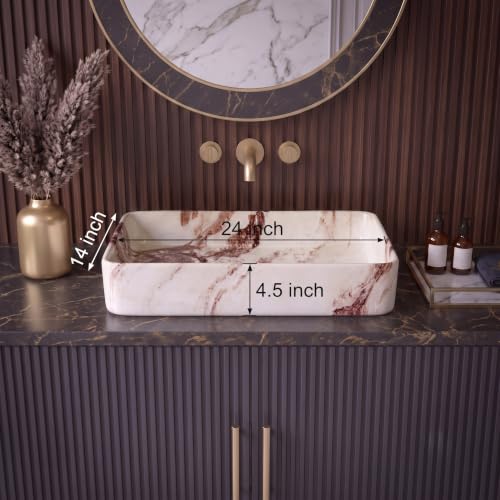 Image of Marble Ceramic Tabletop Wash basin | Countertop Vessel Sink | Wash Basin over counter For Bathroom Hotel Home | Bathroom SinkNEROBI (24 x 14 x 5 Inch) (Designer Brown)