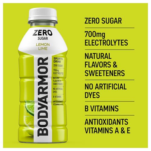 Image of BODYARMOR ZERO Sugar Lemon Lime Electrolyte Drink, Natural Flavors, 16 Fl Oz Bottles (12 Pack), B Vitamins & Antioxidants Sugar Free Hydration
