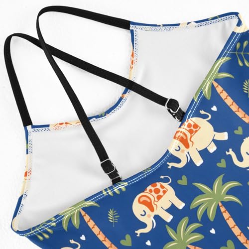 senya Girls Swimsuits One-Piece Swimwear Tie Bathing Suit Beach Summer Round Neck 9-10T Elephants with Palm Trees Pattern4