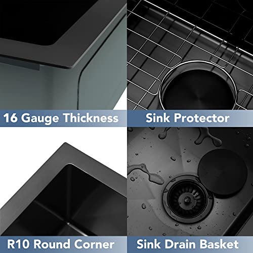Lqs Bar Sink, 25” X 22” Kitchen Sink, Drop In Kitchen Sink, Stainless Steel Laundry Sink, 14 Gauge Black Kitchen Sink, Deep Kitchen Sink With Accessories #TOP6