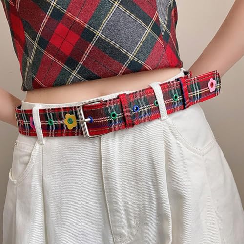 Y2K Belt for Women Retro Plaid Canvas Dopamine Floral Waistband - Grunge Fashion Accessory2