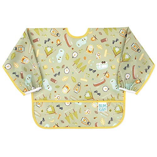 Bumkins Sleeved Bib Baby Bib, Toddler Bib, Smock, Waterproof Fabric, Fits Ages 6-24 Months â€“ Camp Gear