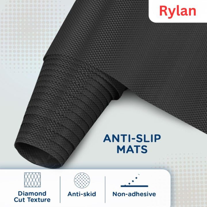 Image of Rylan (45 cm x 5 m) Multipurpose Anti-Slip Mat, Sheet for Fridge, Kitchens, Cupboard, Drawers, Shelf Liner | Super Strong EVA, Water Resistant (Diamond Texture, Black)