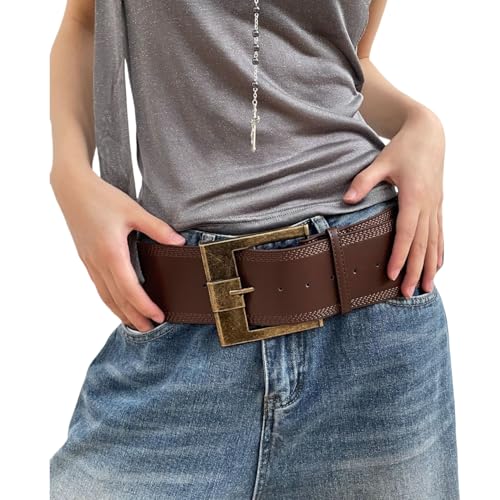 JUMISEE Women Chunky Wide Waist Belt with Big Square Buckle Vintage Waist Cinch Belt PU Leather Waistband for Dress2
