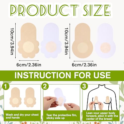 40 Pcs Disposable Pasties Nipple Covers For Women, No-Show Pasties Breast Lift Tape Breathable Nipple Pasties Non-Woven Fabrics Breast Petals Coverings Stickers Beige2