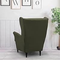 Vista 4 de Fundas para silla Wingback, 2 piezas, fundas elásticas para sillón de ala de color sólido con parte inferior elástica, protector de muebles