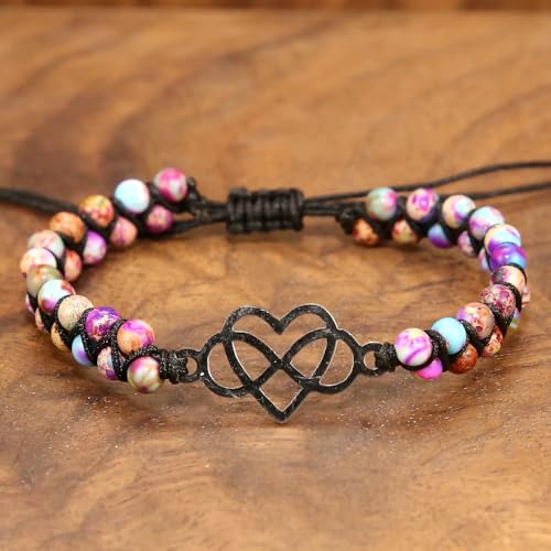 Image of Women Boho Wrap Bracelet,Handmade Natural Stone Crystal Emperor Beads Heart Bracelet, Fashion Bohemian Jewelry Gift for Women