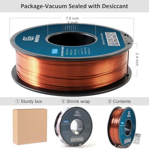 Image of Geeetech Silk PLA Filament 1.75mm for 3D Printer, Metal-Like Shiny 3D Filament 1kg (2.2lbs) 1 Spool, Dimensional Accuracy + /- 0.02 mm, Metallic Copper Silk Filament
