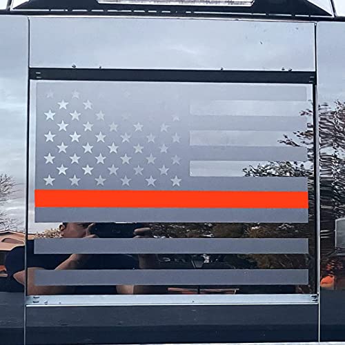 Image of Xinghe for Nissan Frontier 2013-2026, American Flag Decals for Truck Back Middle Window (Matte Black Thin Red Line, for Nissan Frontier 2013-2026)