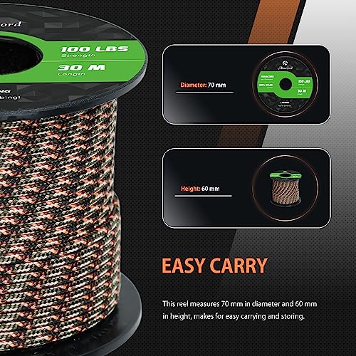 Abma Cord Paracord 100 lbs 2mm 100% Nylon 30M - Fall Camo pattern, Military-fall Camo Pattern, 30 Meters - Image 2