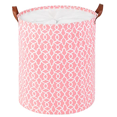 Large Foldable Laundry Basket Organizer Holder Portable Tall Collapsible Laundry Hamper Nusery Storage Basket Bin With Pu Leather Handles And Drawstring Closure (Waterproof Lining, Pink) #TOP23