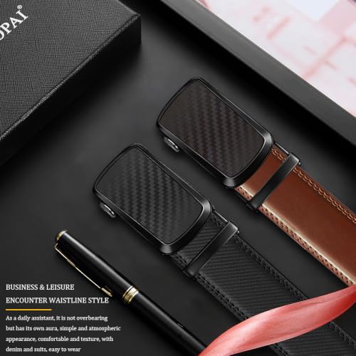 Image of Men's Ratchet Leather Belt Set - 2 Pack Sliding Belt Adjustable For Gift Mens Dress Casual 1 3 /8 inch,Cut for Fit