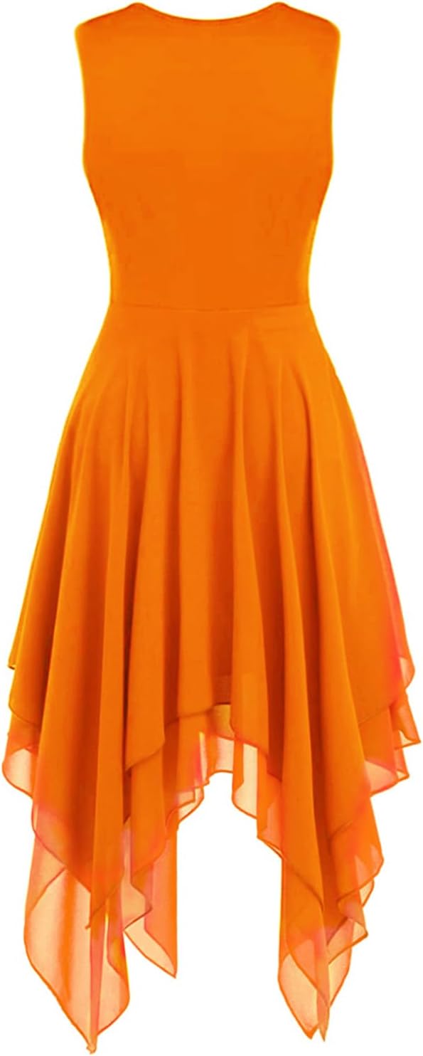 Praise Dance Tunic Dresses for Women Sleeveless Gold Color Block Irregular Flowy Skirt Worship Lyrical Dance Costume
