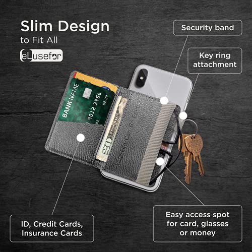 Image of Stick-On Phone Wallet for Back of iPhone or Android Case | 14 Sleeve Credit Card Holder - Pocket for Cards, Money & ID - Built-in Stand - Waterproof Material - Travel, Work & Life-Proof - DGrey