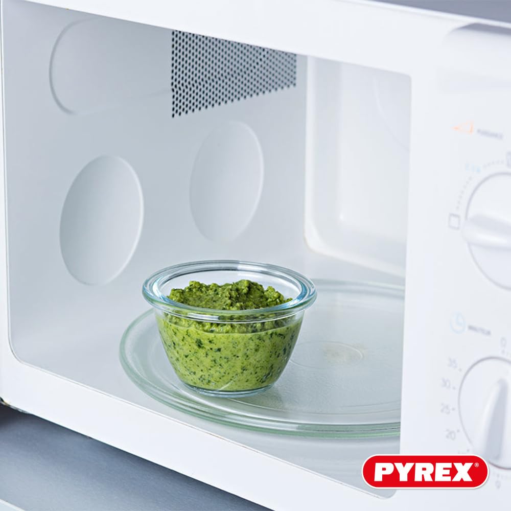 Pyrex® - Set di 5 barattoli rotondi in vetro con coperchi blu ermetici e impermeabili - 0,2L - Senza BPA