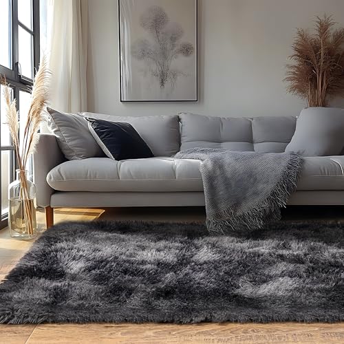 Runner Rugs for Bedroom 2x6 Rug Runners for Hallways Non Slip Soft Shag Bedside Rug, Fluffy Area Rug Throw Rugs for Living Room, Floor Carpet Runner for Nursery Kids Dorm, Dark Grey