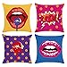 Bonhause Lot de 4 Housse de Coussin 45 x 45 cm Motif Polka Dots Lèvres Pop Art Velours Doux Décoratif Taie d'oreiller pour Canapé Lits Chaises Voiture Salon Maison Décor