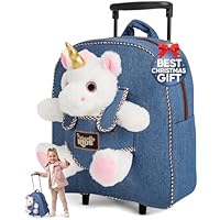 Naturally KIDS Unicorn Backpack - Kids Suitcase on Wheels for Girls Boy w Stuffed Animal - Children's Luggage