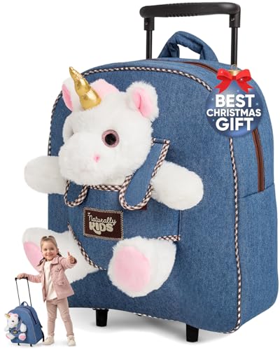 Toddler Luggage for Girls w Unicorn Toys, Kids Rolling...