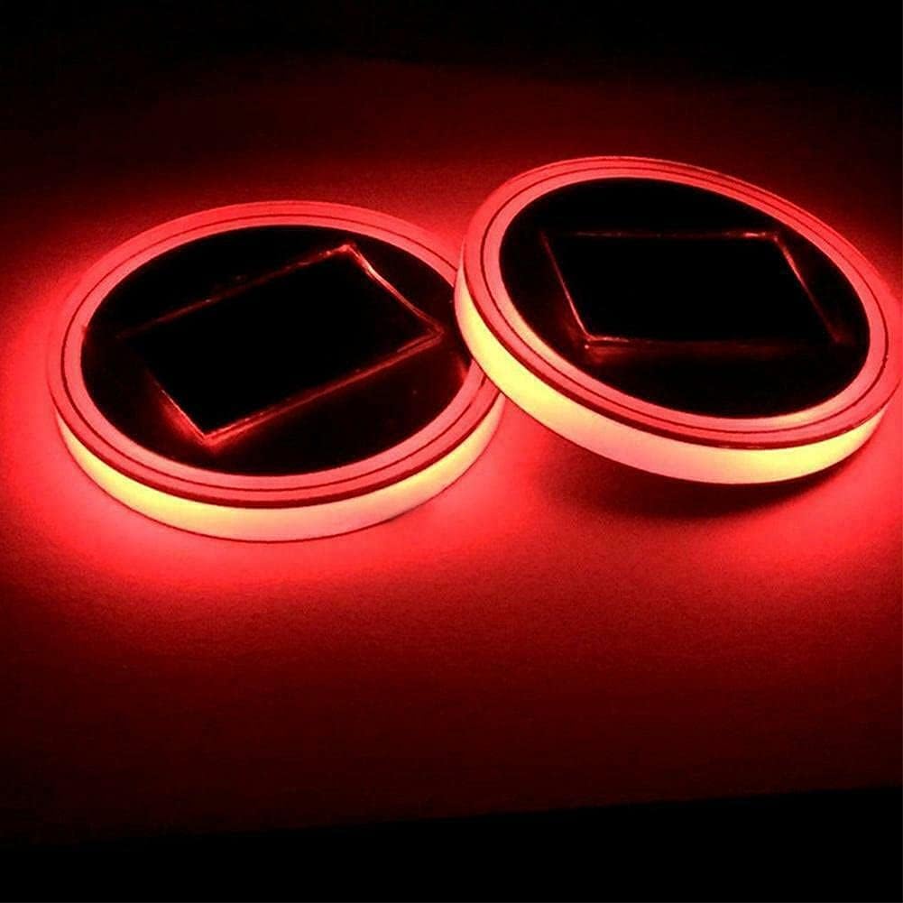 LED Coaster for Car, Car Luminous Coaster - 2 PCS Solar-Powered Cup Holder Coasters with Lighting, 2.75inch Universal Fit for Most Vehicles (red)