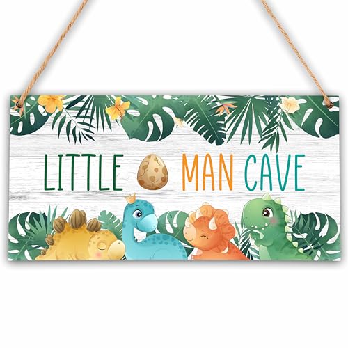 Little Man Cave, Woodland Dinosaur Room Decor, Boys Decorations for Bedroom Nursery Playroom Wall Art (6