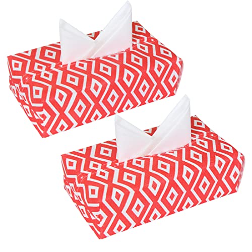 PrettyKrafts Tissue Paper Box Cover Rectangular Shape Napkin Holder use for car,Home and Office, (Pack of 2), Diamond Red Deal