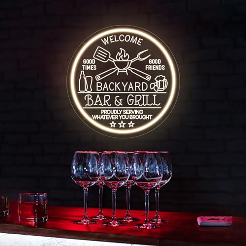 Image of Bar and Grill Neon Sign,Bar & Grill Sign, Backyard Patio Wall Art,Bar Sign,Grill Sign Backyard Sign BBQ Grilling Light Up Sign for Backyard,Garden Yard,Patio Decor, Housewarming Gift（Dimmable）