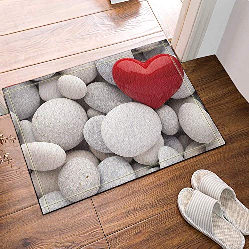 WENHUI Blanc Rond pavé Fond Rouge Belle Amour Coeur Salle de Bains Porte Tapis Anti-dérapant étage Porche intérieur Pad Enfants 40 X 60 CM Accessoires Cover