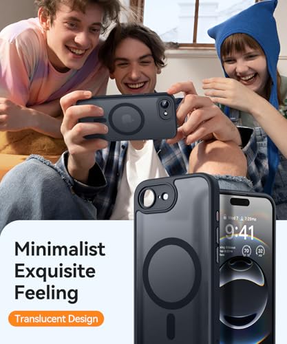 Image of CANSHN Magnetic for iPhone 17e / 16e Case, Upgraded [Full Camera Protection] [Compatible with Magsafe] [Translucent Matte] Shockproof Protective Phone Case for iPhone 17e / 16e - Black