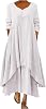 AMhomely Plus Size Boho Maxi Dresses Women's Linen Summer Dresses Plus Size Long Sleeve Layered Look Dress Elegant Party Casual Dresses V-Neck A-line Tee Dresses Plain Baggy Holiday Dresses