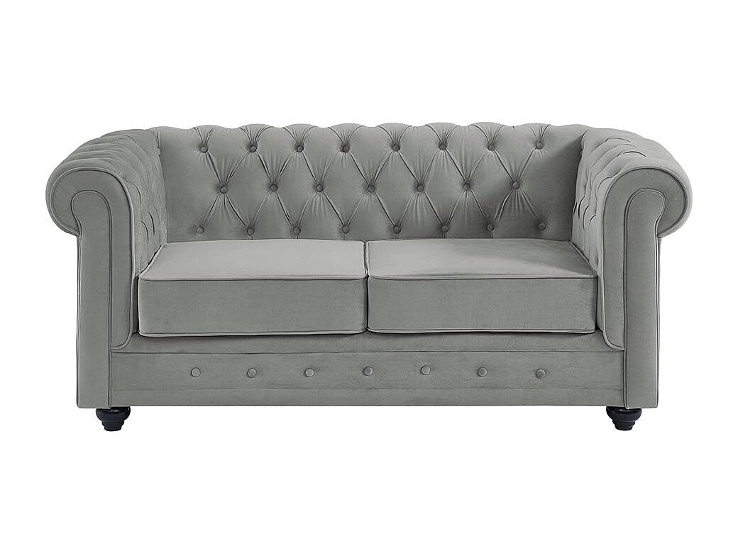 Vente-unique - Sofá Fijo 2 plazas Chesterfield - Terciopelo - Gris Claro