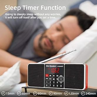 PRUNUS J-288 Portable Radio AM FM Radio with Bluetooth Speaker, Sleep Timer, Power-Saving Display, Ultra-Long Antenna, AUX Input & USB Disk & TF Card MP3 Player, NO Manual Preset