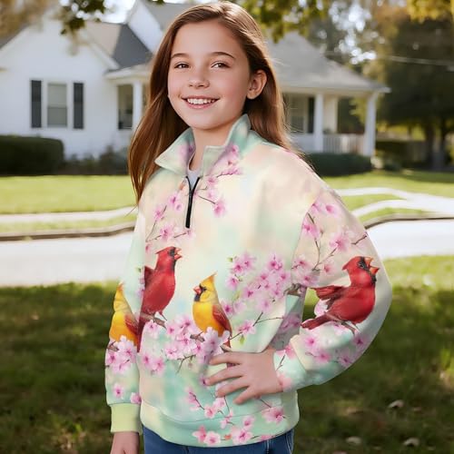 Image of AmzPrint Girls Graphic Quarter Zip Coat Long Sleeve Lightweight Oversized Athletic Running Hoodies For Kids Teen Girls