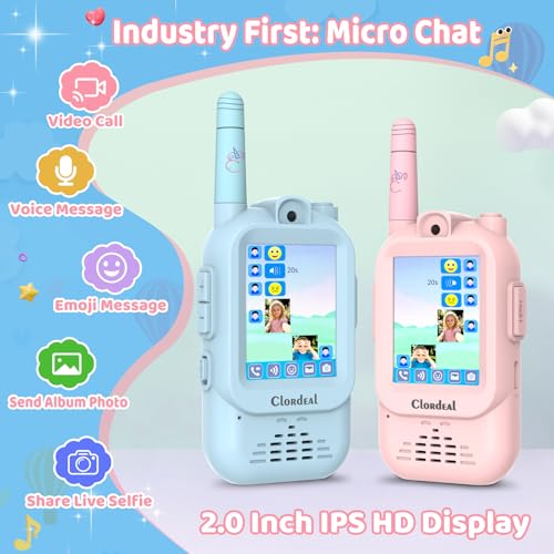 Image of Video Walkie Talkie Set for Children with Camera & Video Chat, Educational Toy, Creative, Ideal for Boys & Girls, from 3 Years, Birthday, Christmas (Set of 2, Blue & Pink)