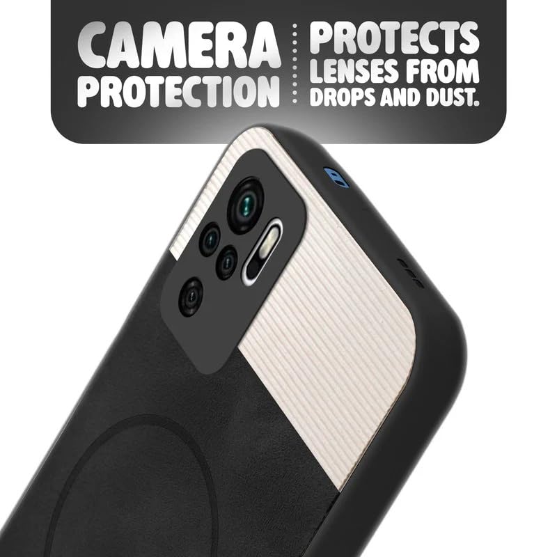 Image of Bintage case Macc-Safe Design Hard Light Weight Back Case | Soft Border Camera Protect | Dual PU Leather Finish Back Cover Compatible for Mi REDMI Note 10 - White & Black