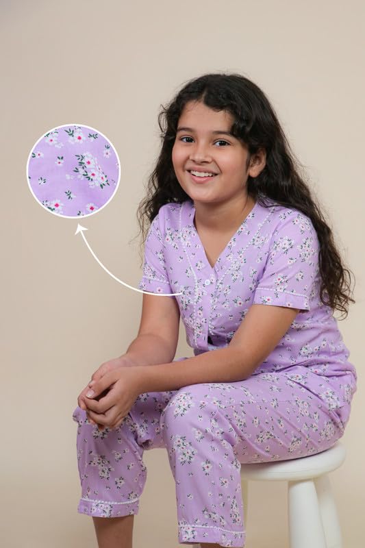 Image of Tweeny Mini Kids Girls Night Suit | Sleepwear | Nightwear | Nightdress Summer Half Sleeve Shirt with Pyjama Combo Set