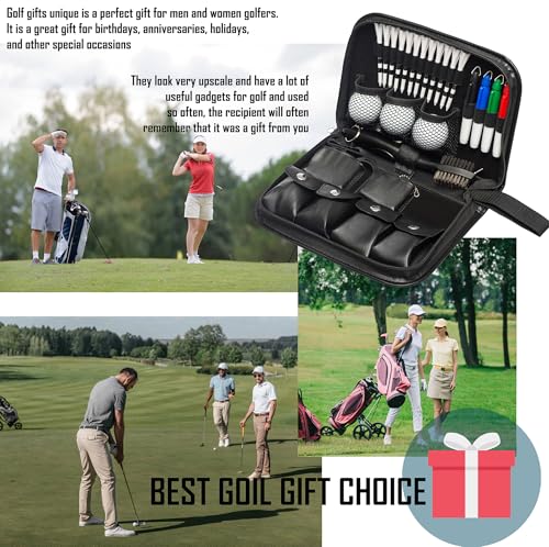 HIRQUITICKE Golf Gift Sets for Men & Women - Golf Accessories Set with Case, Golf Balls, Rangefinder, Golf Tees, Brush, Multifunctional Divot Knife, Scorer, Golf Ball Clamp (Black)