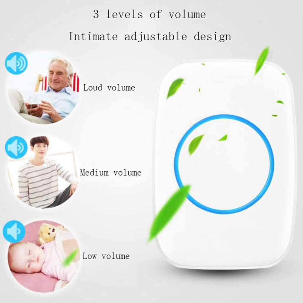 Campanello wireless con 38 suonerie, IP44, impermeabile, 3 livelli di volume, 6 trasmettitori a pulsante, 1 ricevitore plugin (bianco)