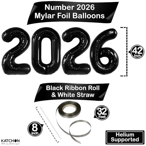 Image of Black 2026 Balloons 42 Inch, Giant - Black Graduation Decorations 2026, Foil Number 2026 Graduation Balloons Class of 2026 Decorations | Graduation Party Decorations | Prom Decorations 2026, Katchon