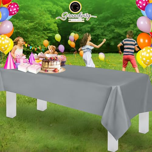 Image of Grandipity 24 Pack Premium Disposable Plastic Tablecloth 54 Inch. x 108 Inch. Decorative Rectangle Table Cover - Silver