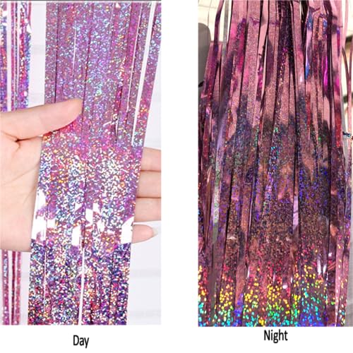 AILEXI 3 Pack 3.2ft*8.2ft Metallic Tinsel Curtains Foil Fringe Shimmer Streamers Curtain Door Window Decoration for Party Supplies - Laser Pink - Image 4