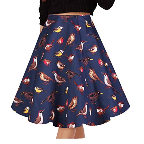 Musever Women's Pleated Vintage Skirts Floral Print Casual Midi Skirt Bird XXL
