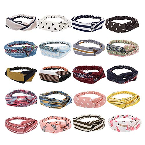 5PCS Floral Elastic Hair Scarf Headbands Printed Floral Hair Scarves Chiffon Head Kerchief Hairband Head Scarf Hair Bandanas with Clips for Women Girls Fashion (20pcs boho headbands -2)