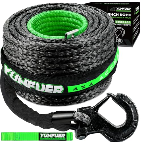 Synthetic Winch Rope with Hook, 1/2" x 85ft 32500LBS Winch
