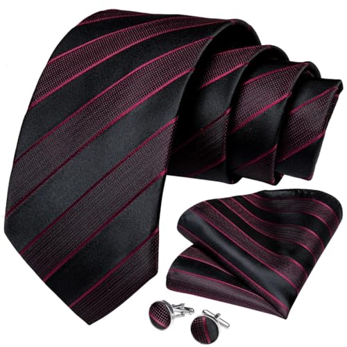 Set de corbata para hombre con pañuelo y gemelos rayados