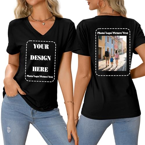 Custom T Shirts Women Customized Design Your Own V Neck Tshirts Personalized Text/Image/Logo/Photo Printed T-Shirts
