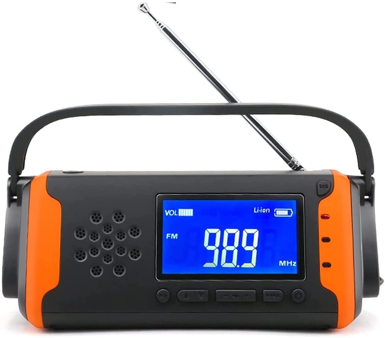 Radio à manivelle d'urgence, Radio Solaire Portable FM AM NOAA 4000mAh, Lampe de Poche LED, Alarme SOS (Color : Orange)