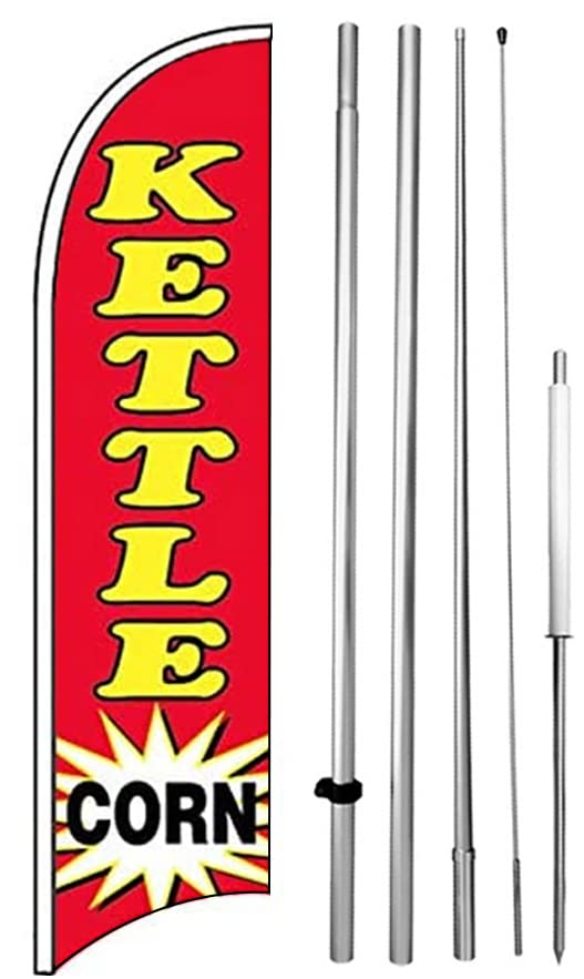 Kettle Corn Windless Feather Swooper Flag Banner Sign 15' Tall Kit rb-h, red