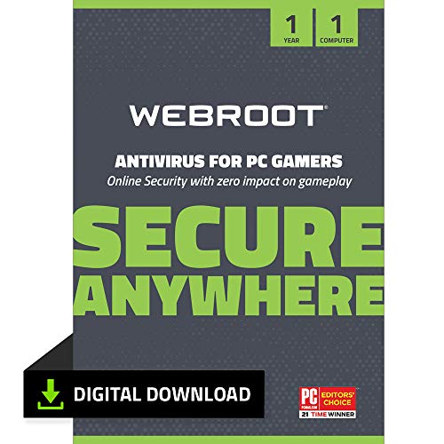 Webroot Antivirus for PC Gamers 2022 | Antivirus Software against Computer Virus, Includes PC System Optimizer | 1-Device | 1-Year Subscription | Download