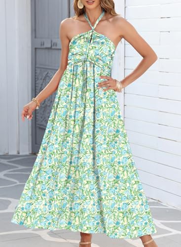Dokotoo Women's Summer Dresses Halter Neck Sleeveless Backless Flowy A Line Boho Maxi Dress - Image 6